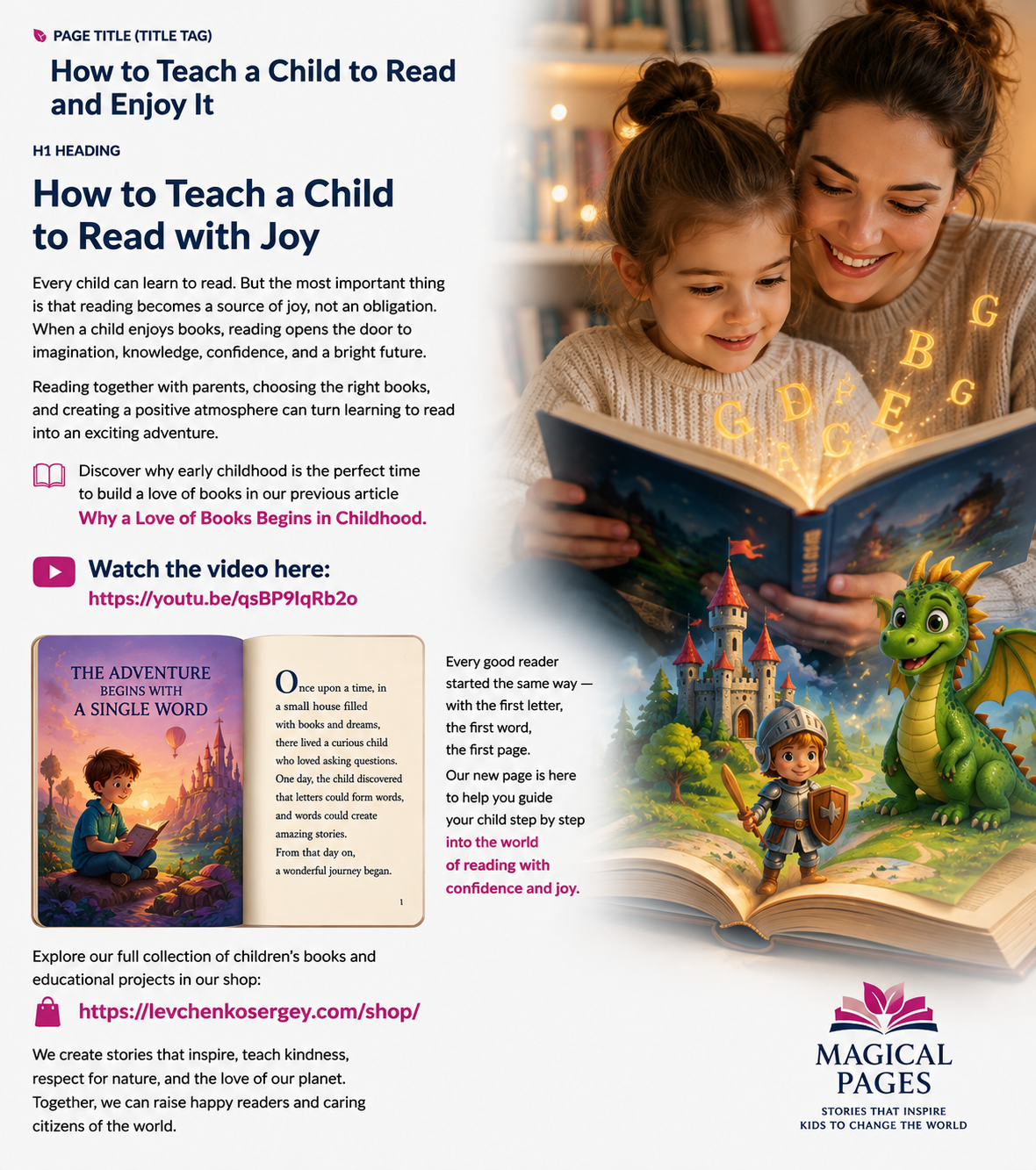 Mother and child reading a book together and discovering the joy of reading