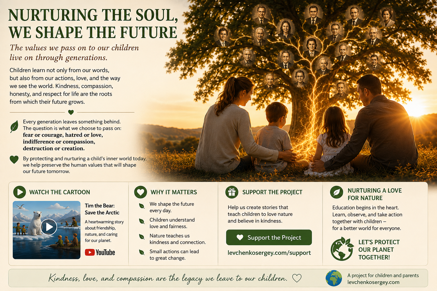 Family tree symbolizing spiritual development of children, family values and connection between generations